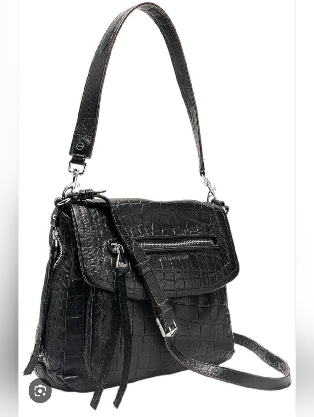 Aimee Kestenberg Leather Shoulder Bag -Fifth Avenue Black Croco